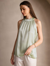 [Light Green] SilkSilky  Sleeveless Halter Women's T-Shirt 004
