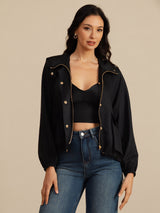 [Black] SilkSilky Silk Satin Surah Long Sleeve High Neck Women's Outerwear 006