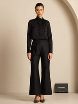 [Black] SilkSilky  Long Sleeve Tie Neck Blouse 001