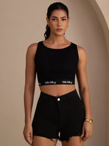 [Black] SilkSilky  Sleeveless Crew Neck Camisole Top 005