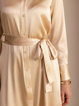 [Champagne] SilkSilky Long Sleeve Lapel Collar Dress 004