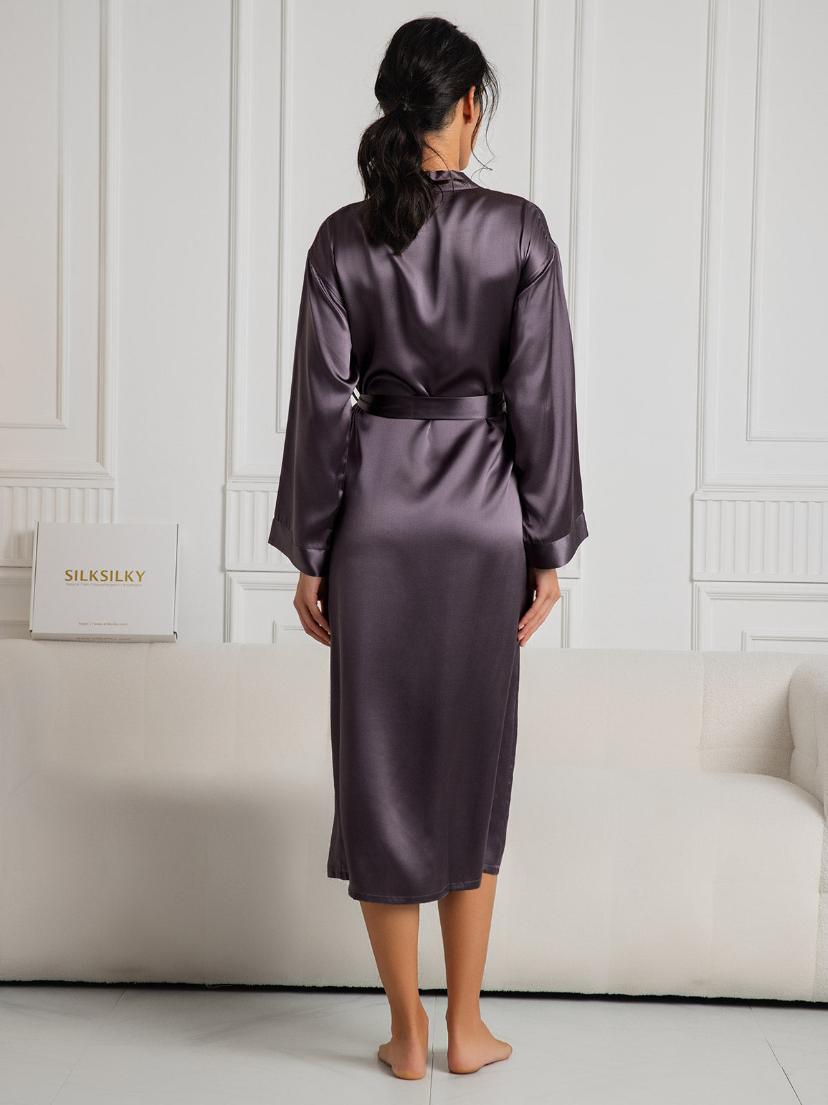 [Purple Gray] SilkSilky  Pure Silk Wrap Women's Robe 002