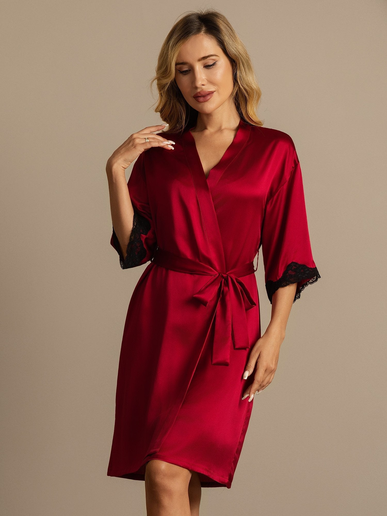 [Wine] SilkSilky Pure Silk Womens Robe 007