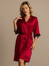 [Wine] SilkSilky  Half Sleeve Women's Robe 007