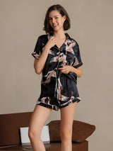 [Black] SilkSilky  Short Sleeve Lapel Collar Women's Pajamas 004