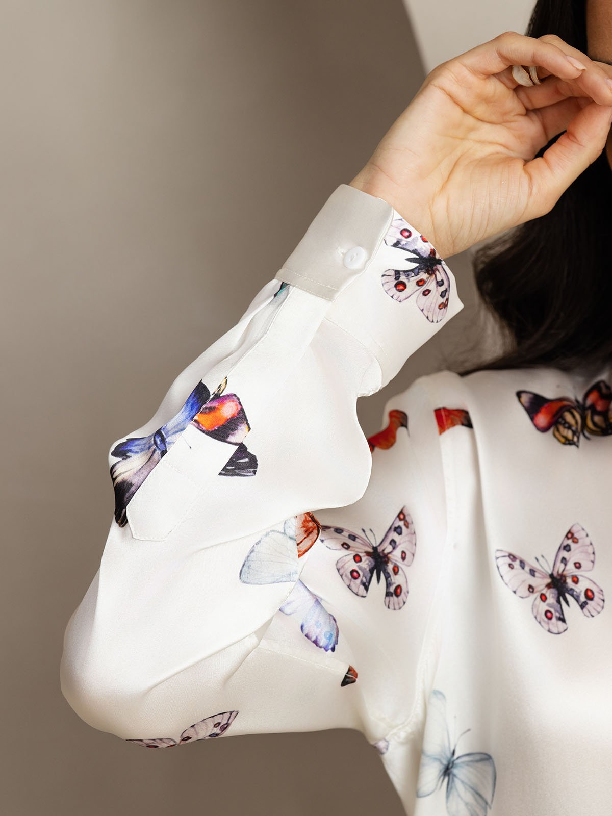 [White Butterfly] SilkSilky  19Momme Silk Lapel Collar Women''s Outfit Sets 006