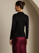 [Black] SilkSilky  Pure Silk High Neck Women's T-Shirt 002