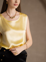 [Light Yellow] SilkSilky  Sleeveless Round Neck Camisole Top 003