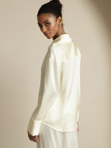[Ivory] SilkSilky  19Momme Long Sleeve Notch Collar Women's Shirt 002