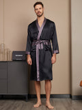 SilkSilky US Pure Silk Long Sleeve Mens Robe Black 003