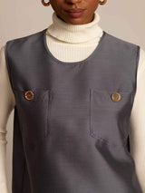 [Gray] SilkSilky  32Momme Silk-Wool Blend Women's Vest 003