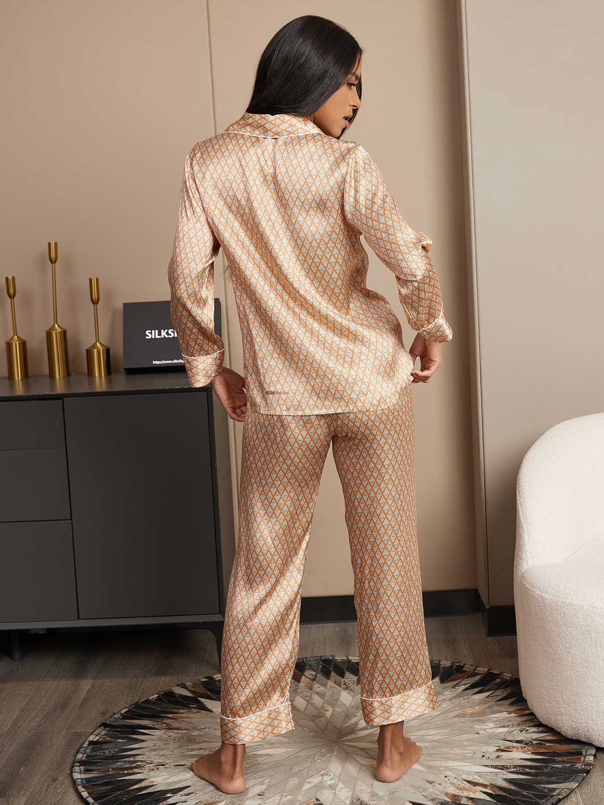 SilkSilky US Pure Silk Long Sleeve Womens Pajamas Multi 002