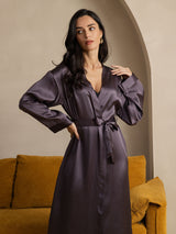 [Purple Gray] SilkSilky  Long Sleeve Women's Robe 006