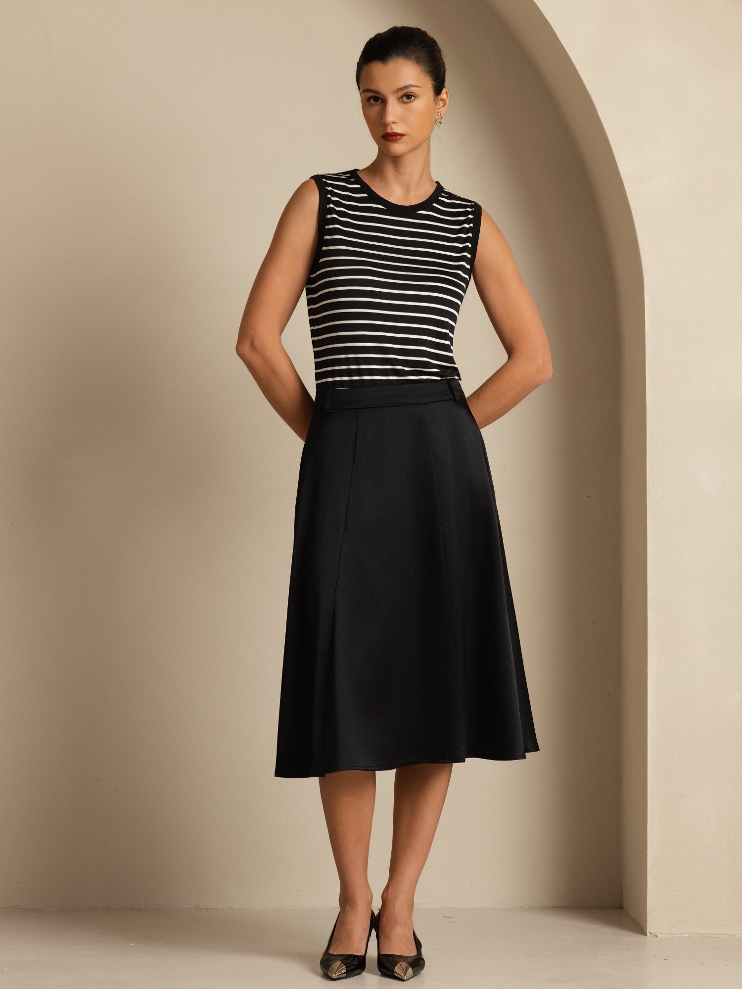 [Black] SilkSilky 19Momme Silk Skirt 003