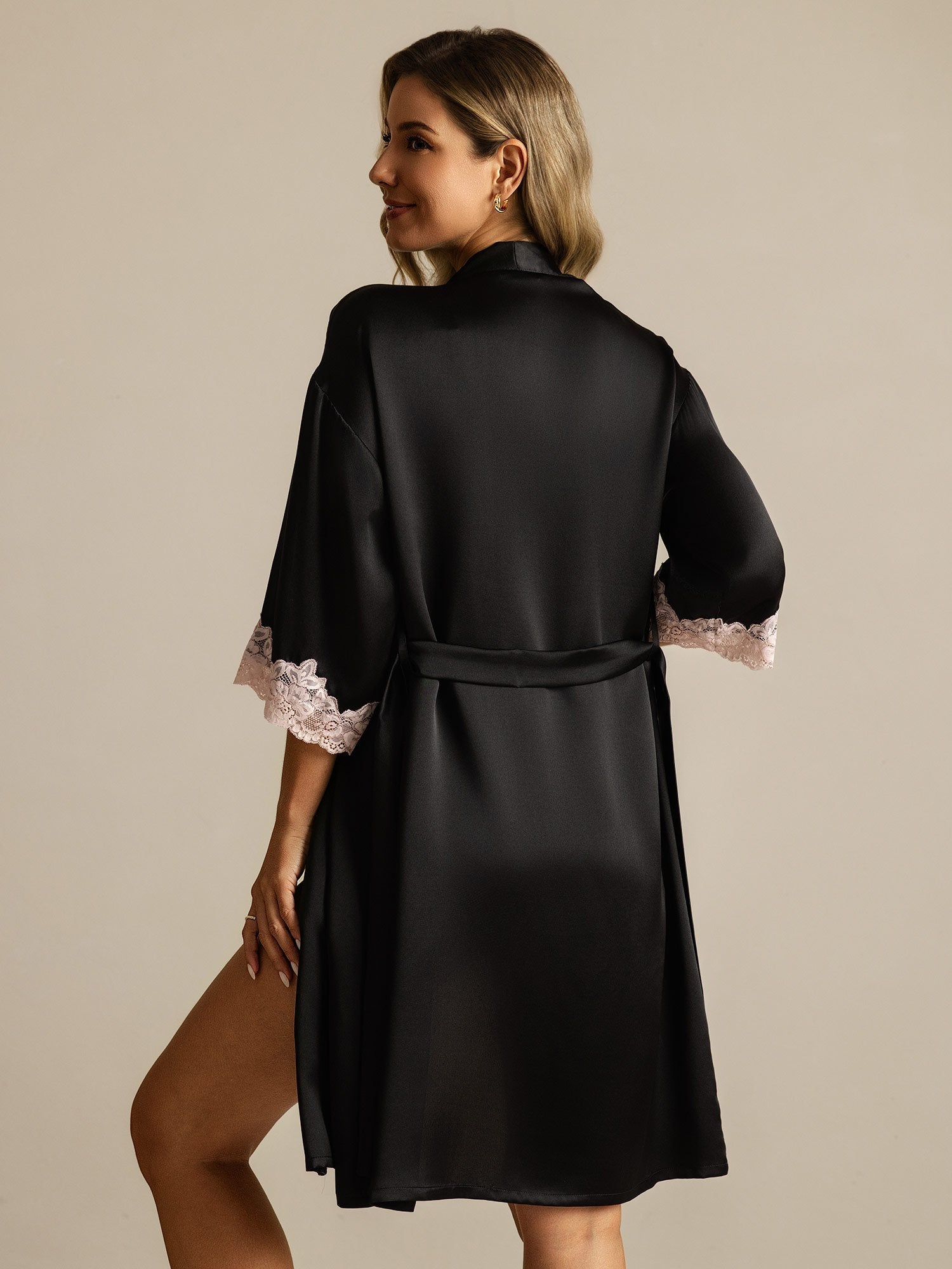 [Black] SilkSilky  Pure Silk Womens Robe 002