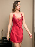 SilkSilky US Pure Silk Sleeveless Boat Neck Nightgown Red 005