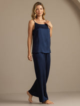 [Dark Blue] SilkSilky  19Momme Machine-Washable Silk Spaghetti Strap Scoop Neck Camisole Set 007