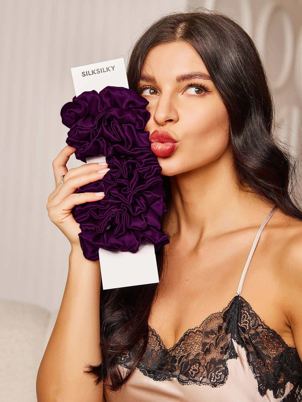 [Deep Purple] SilkSilky  19Momme Pure Silk Scrunchie 001