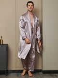 SilkSilky US 19Momme Pure Silk Long Sleeve Lapel Men's Robe PaleMauve 005