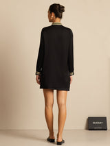 [Black] SilkSilky  19Momme Silk Long Sleeve Collar Blouse 007