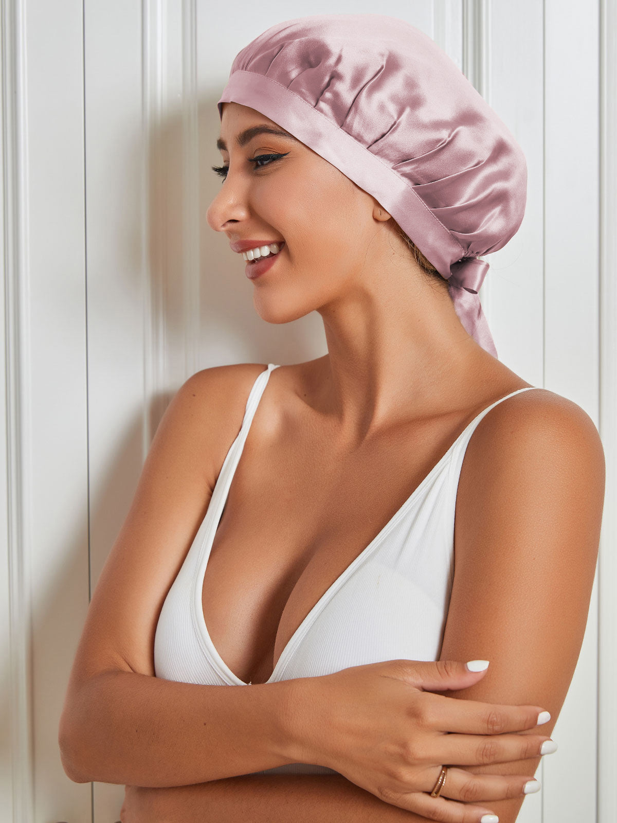 SilkSilky  Pure Silk Sleep Cap PaleMauve 002