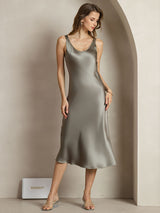 [Grayish Green] SilkSilky  Sleeveless Scoop Neck Dress 003