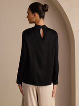 [Black] SilkSilky Long Sleeve Stand Collar Women's Blouse 002