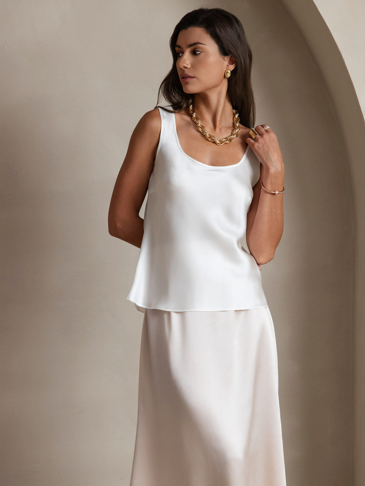 [White] SilkSilky  19Momme Silk U Neck Camisole Top 003