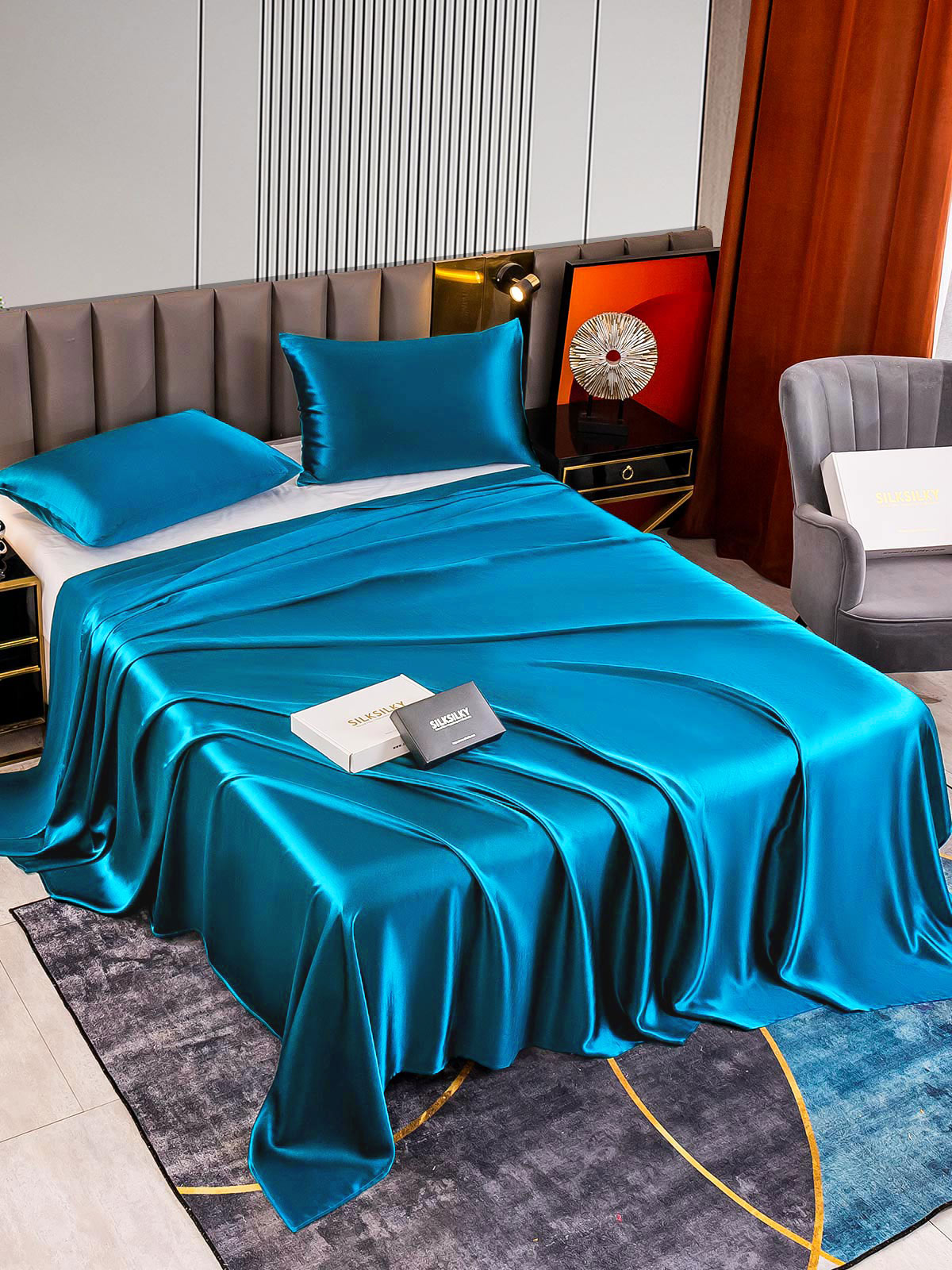 SilkSilky US 22Momme Pure Silk Bedding Set Teal 002