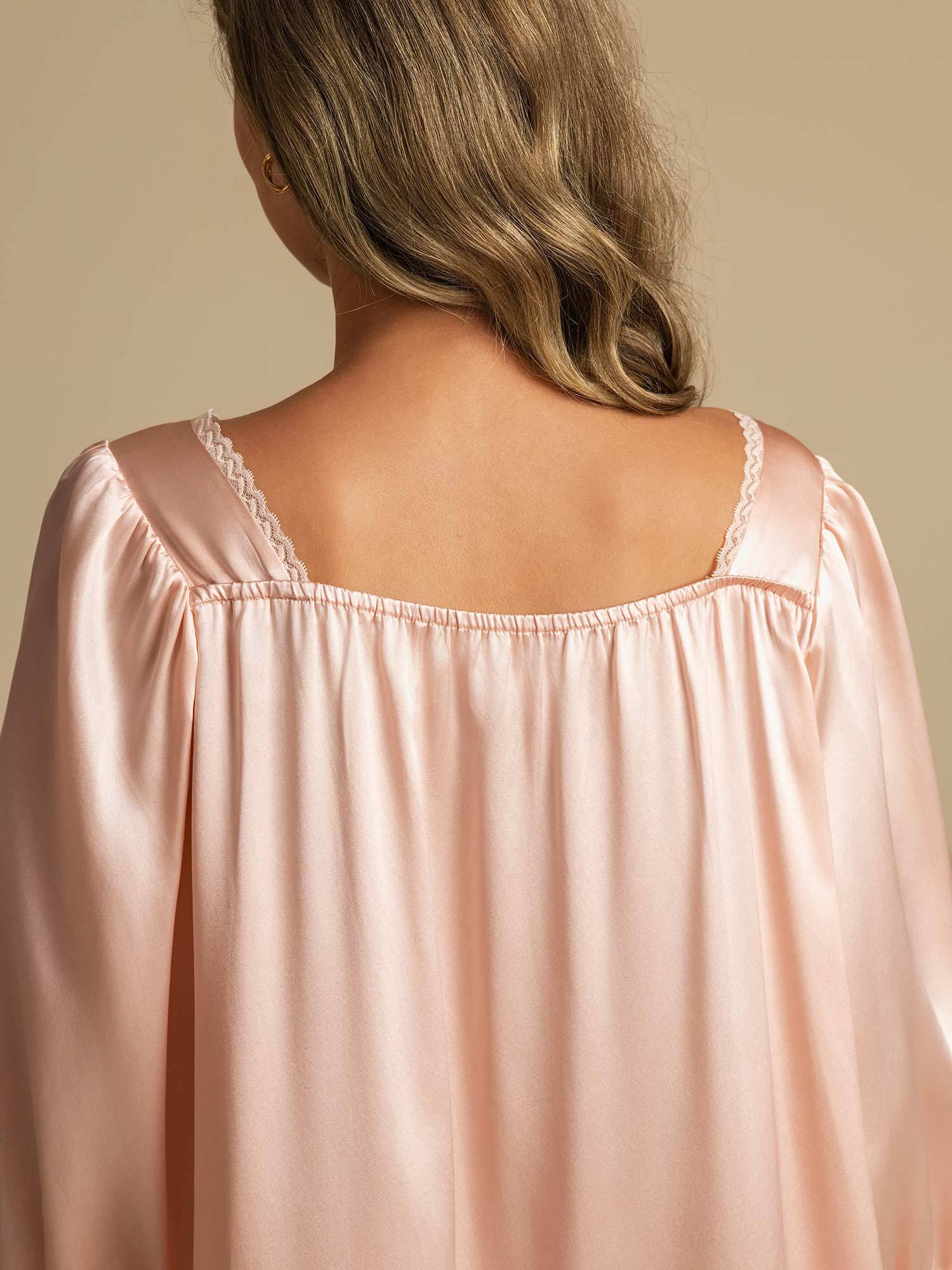 [LightPink] SilkSilky Pure Silk Square Neck Nightgown 005