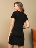 SilkSilky US Silk Knitted Short Sleeve Round Neck Women's Loungewear Black 002