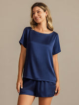 [Dark Blue] SilkSilky  Short Sleeve Round Neck Women's Pajamas 007