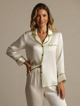 [White] SilkSilky  Long Sleeve Notch Collar Women's Pajamas 003