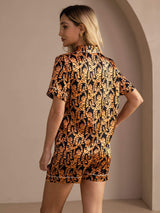 [Black Tiger] SilkSilky  Short Sleeve Lapel Collar Women's Pajamas 002