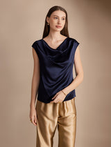 [Dark Blue] SilkSilky  Cap Sleeve Cowl Neck Women's T-Shirt 001