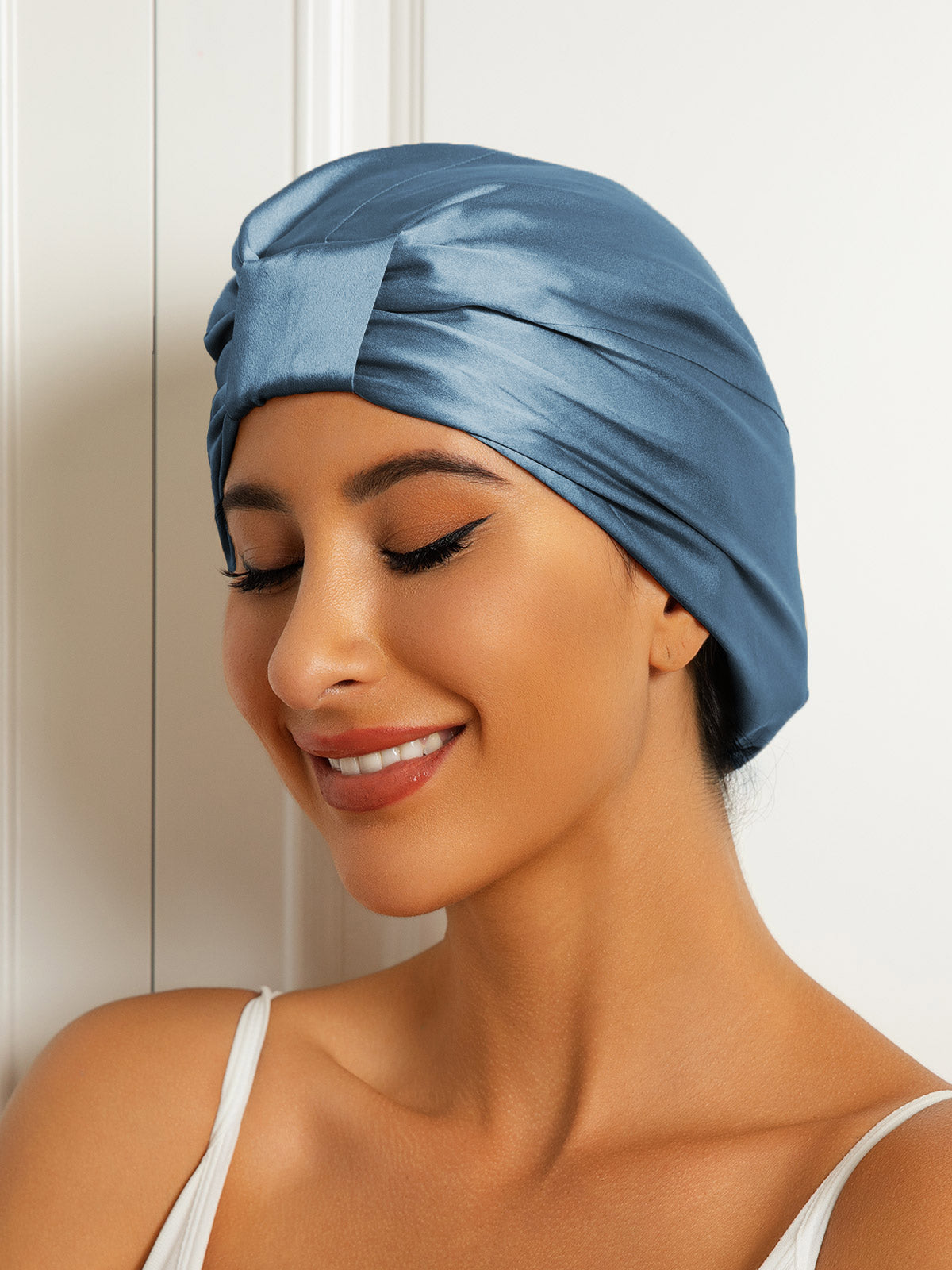 SilkSilky  Pure Silk Sleep Cap SteelBlue 002