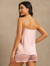 [Peach Skin] SilkSilky  Spaghetti Strap Scoop Neck Camisole Set 002