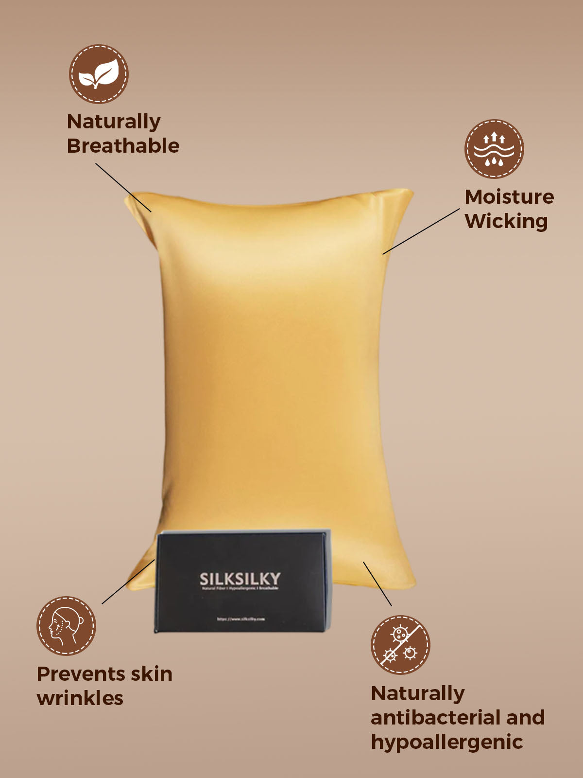 [Champagne] SilkSilky  22Momme Pure Silk Pillowcase 002