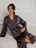 SilkSilky  Pure Silk Long Sleeve Womens Robe PurpleGray 005