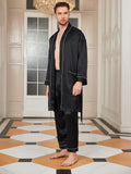 SilkSilky US Pure Silk 3/4 Sleeve Deep V Neck Men's Robe Black 002