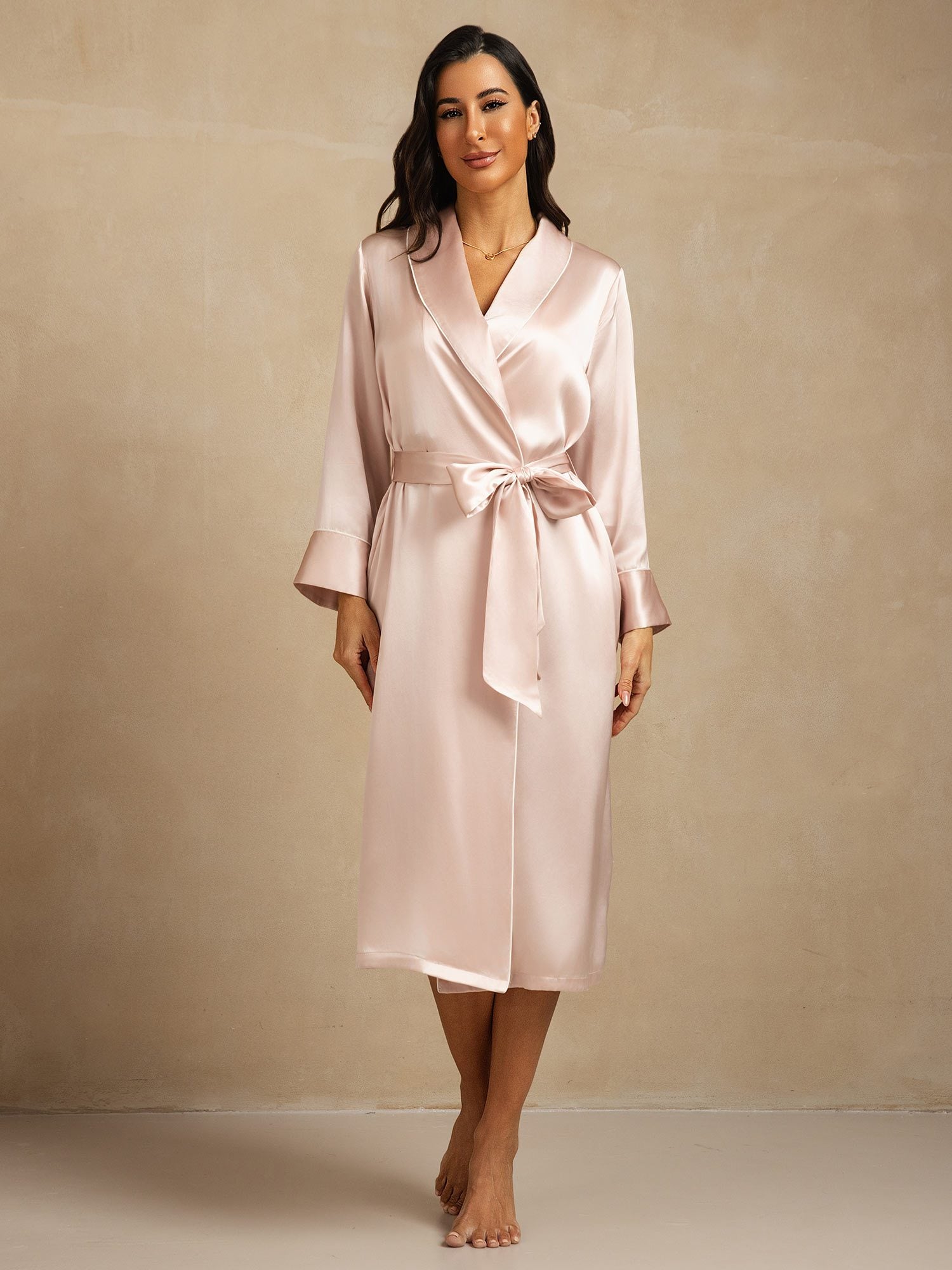[Pink] SilkSilky Pure Silk Collar Women's Robe 003