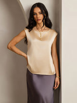 [Champagne] SilkSilky  Cap Sleeve Round Neck Women's T-Shirt 001