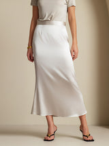 [Light Gray] SilkSilky  19Momme Stretch Silk Charmeuse Skirt 006