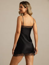 [Black] SilkSilky  Spaghetti Strap Sweetheart Neck Nightgown 002