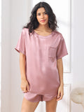 SilkSilky US Pure Silk Short Sleeve Round Neck Women's Pajamas PaleMauve 003