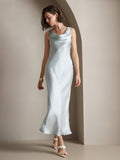 SilkSilky US Pure Silk Sleeveless Boat Neck Dress LightBlue 007