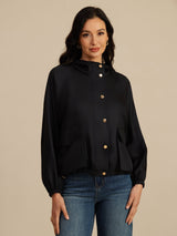 [Black] SilkSilky Silk Satin Surah Long Sleeve High Neck Women's Outerwear 005