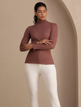 [Cameo Rose] SilkSilky  Long Sleeve Turtle Neck Women's T-Shirt 005