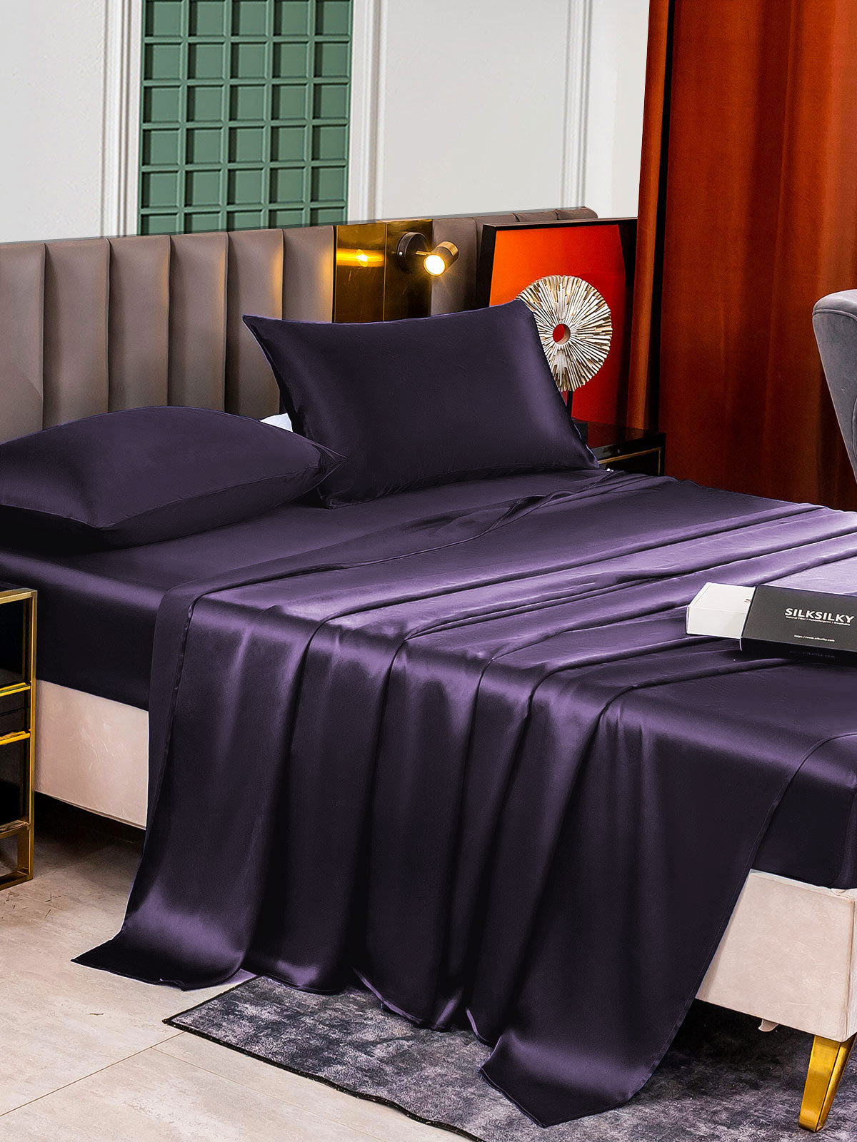 SilkSilky US 25Momme Pure Silk Bedding Set DeepPurple 005