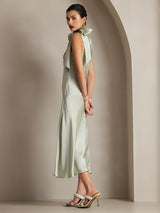 [Light Green] SilkSilky  Sleeveless Tie Neck Dress 004